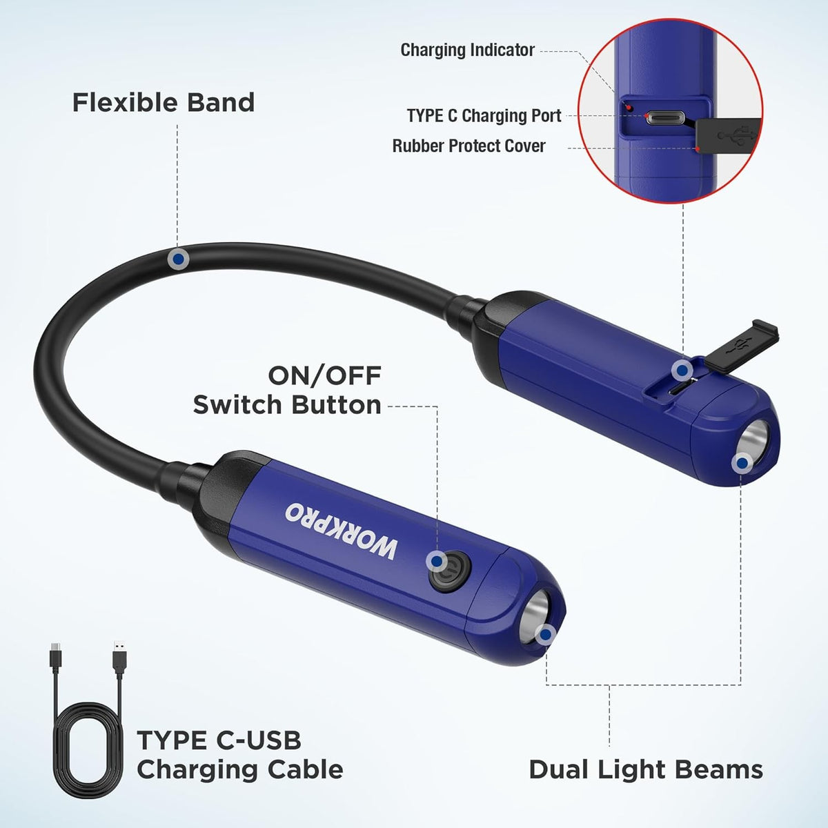 Rechargeable Neck Light with 3 Brightness Levels, Hands-Free, Bendable Arm