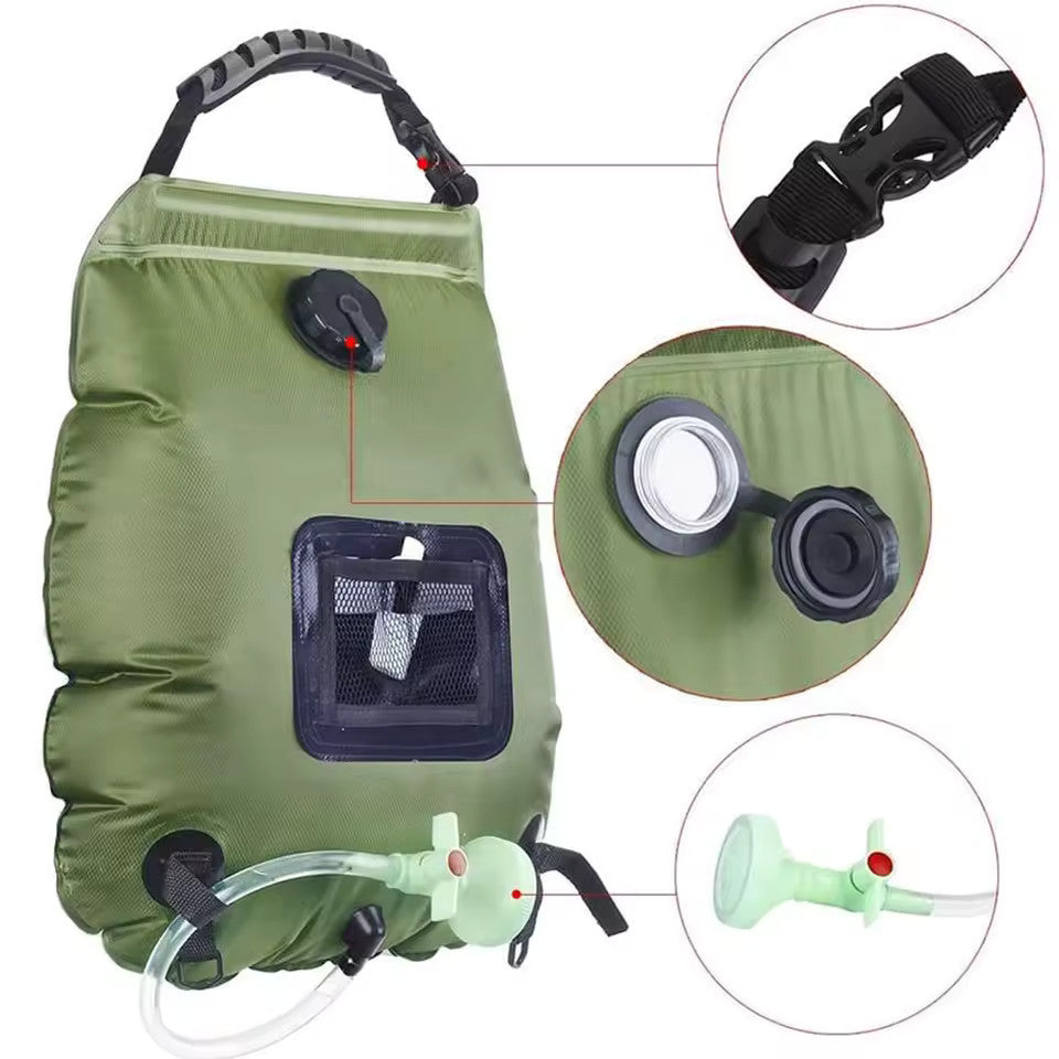 5-Gallon Solar Camping Shower Bag with Hose & Head - Portable Outdoor Shower