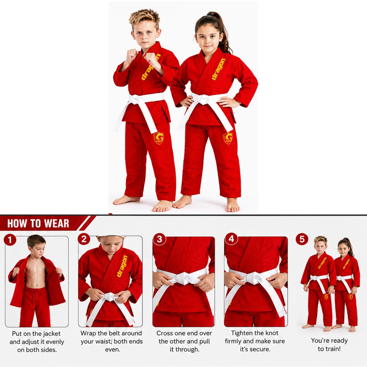 Kids Brazilian Jiu-Jitsu Gi Uniform Set with Belt & Bag - Red