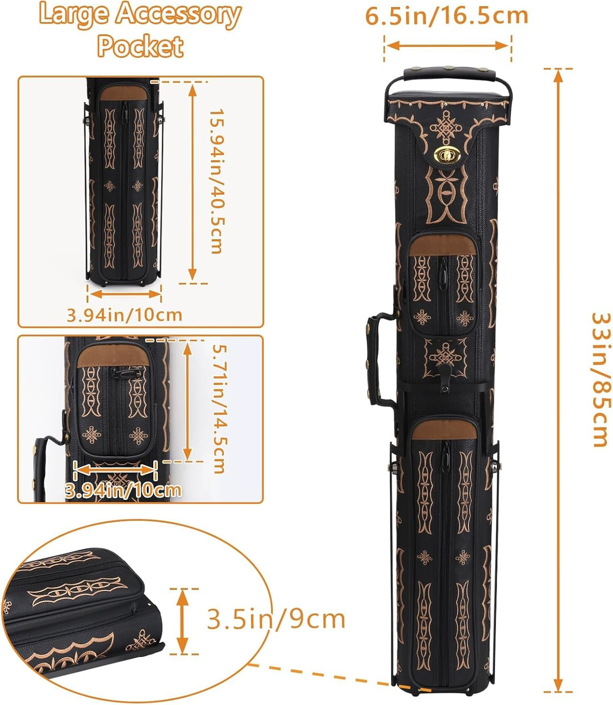 Pool Cue Case 2x4 Embroidery - Holds 2 Butts 4 Shafts with Stand
