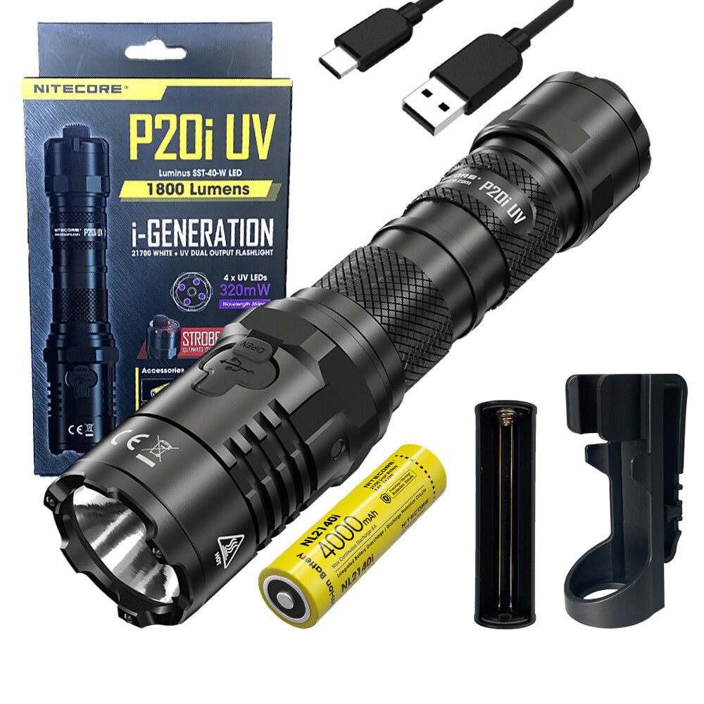 Rechargeable LED Flashlight with UV and 1800 Lumens – Holster & Battery Included