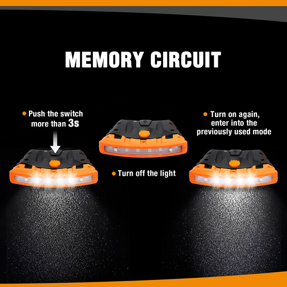 Rechargeable Waterproof Clip-On Hat Light with Memory Function - 2 Pack
