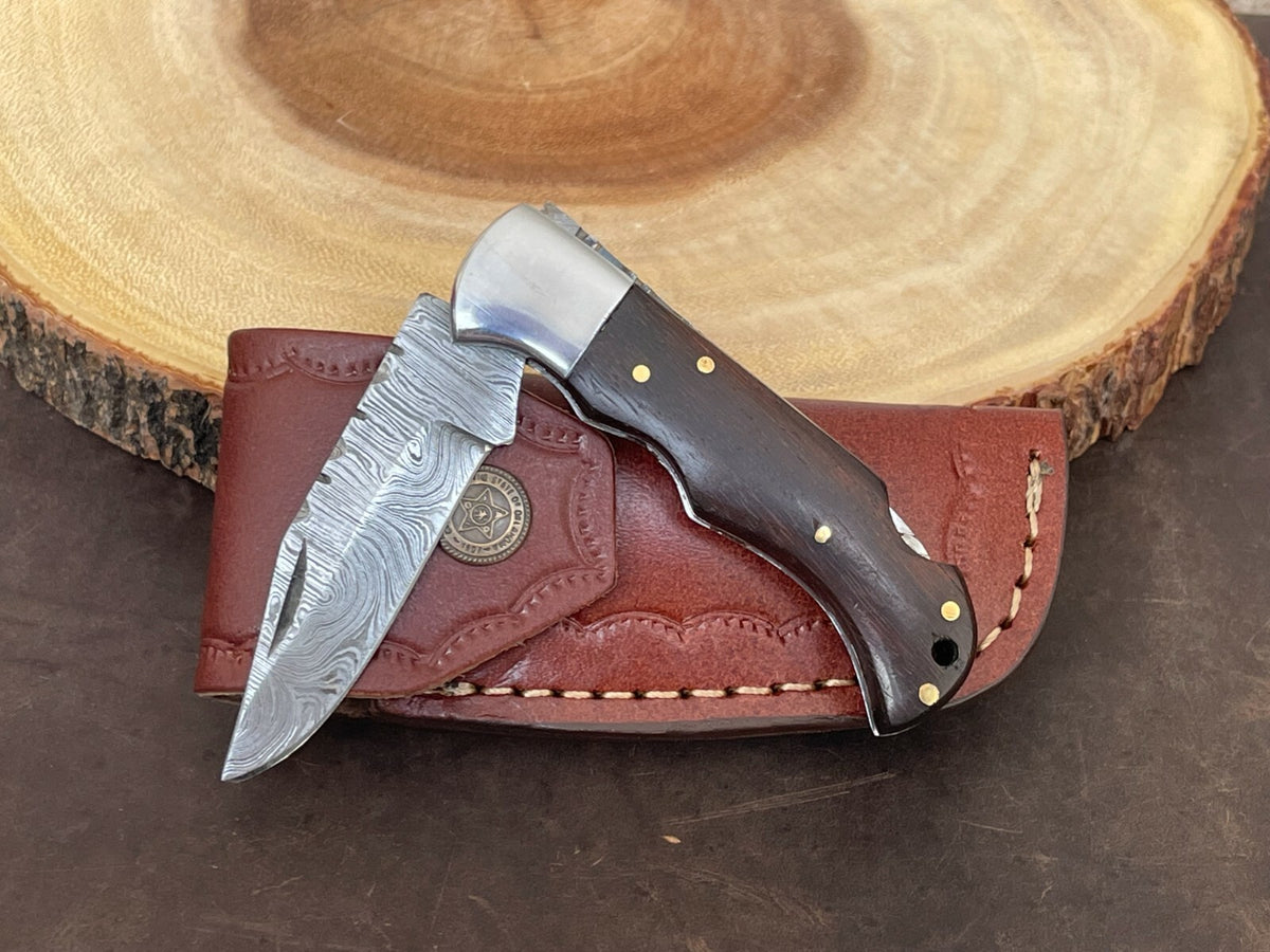Damascus Folding Pocket Knife with Small Defects Handmade, Multiple Variants