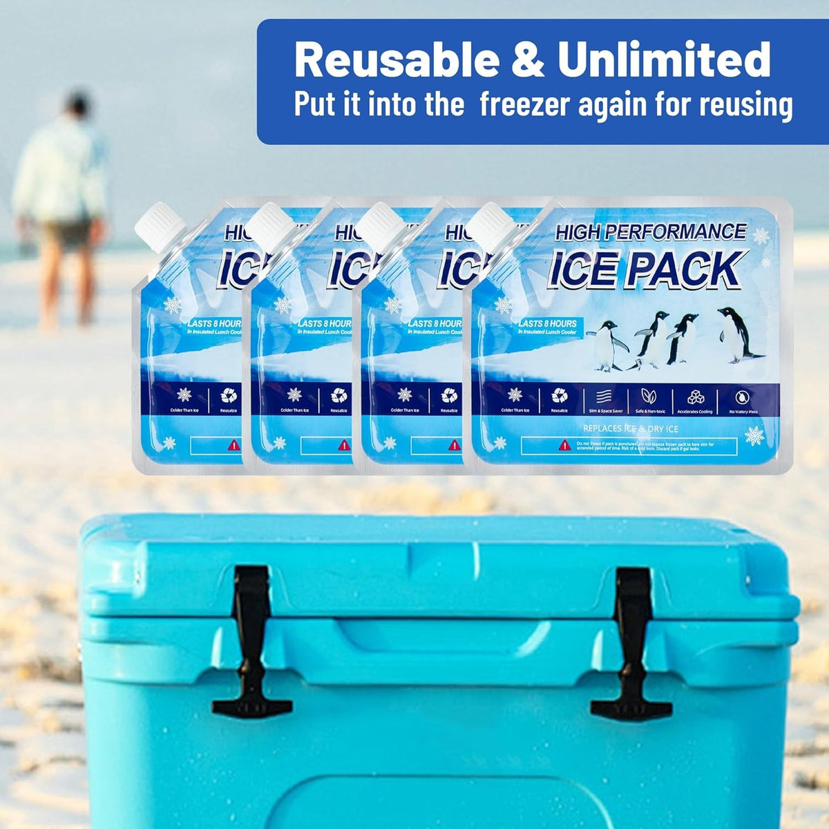 Reusable Ice Packs for Coolers - Long Lasting Cooling for Lunch, Camping & Fishing