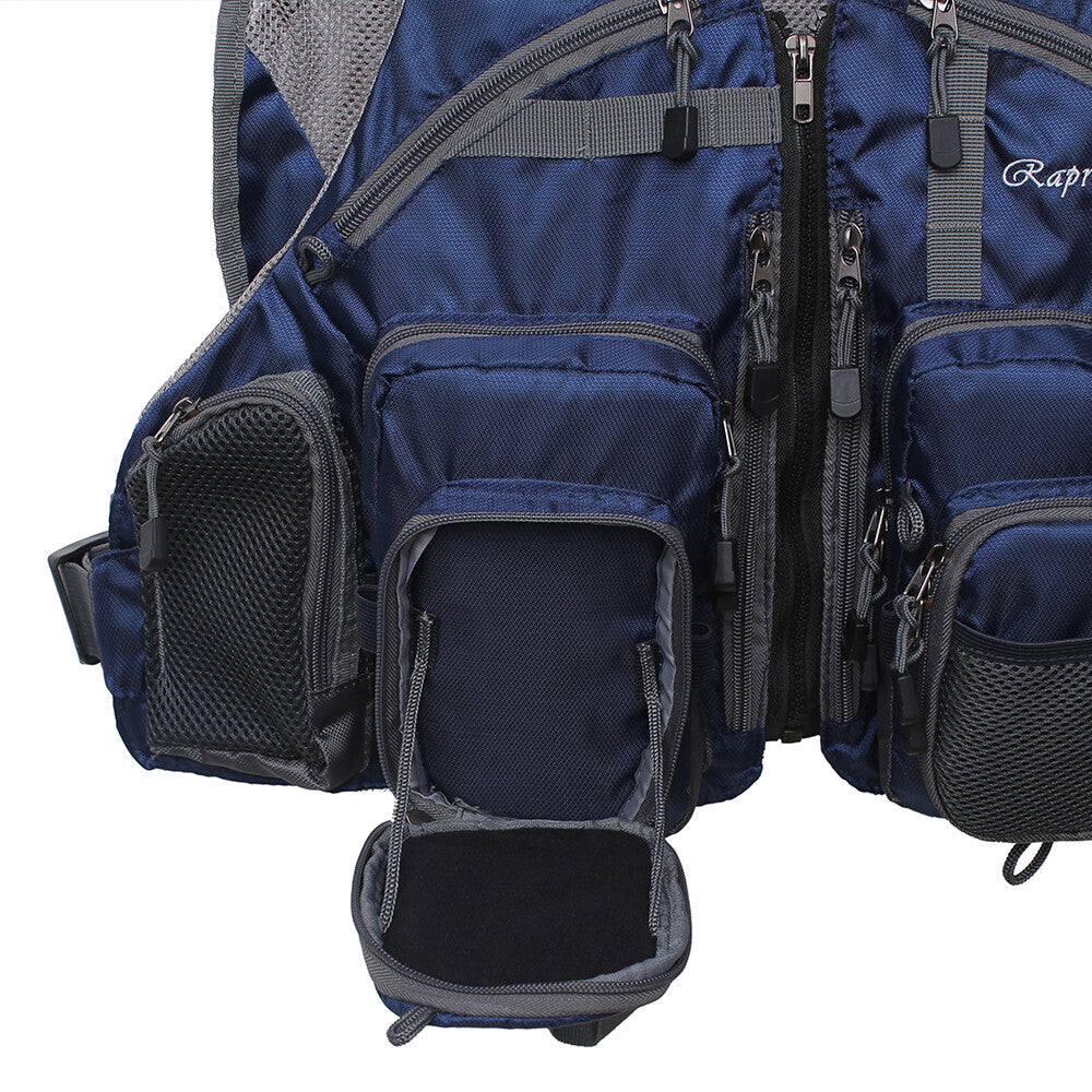 Fly Fishing Vest Adjustable Breathable Mesh Lightweight Packable Blue One Size