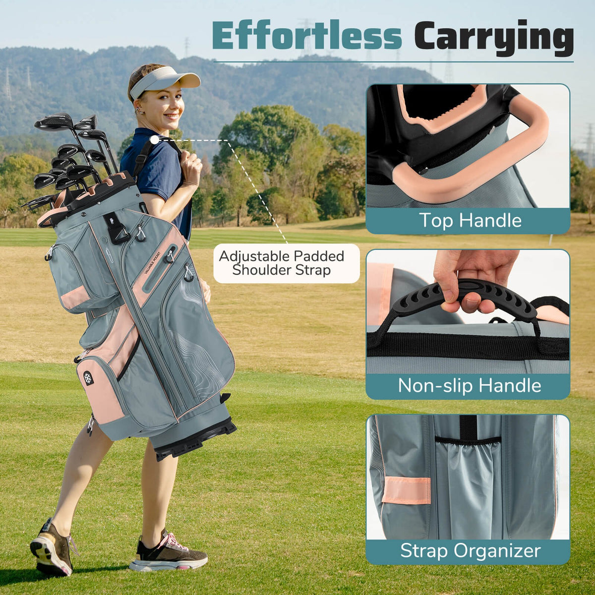 Golf Cart Bag with 14-Way Dividers, 11 Pockets, Cooler & Accessories