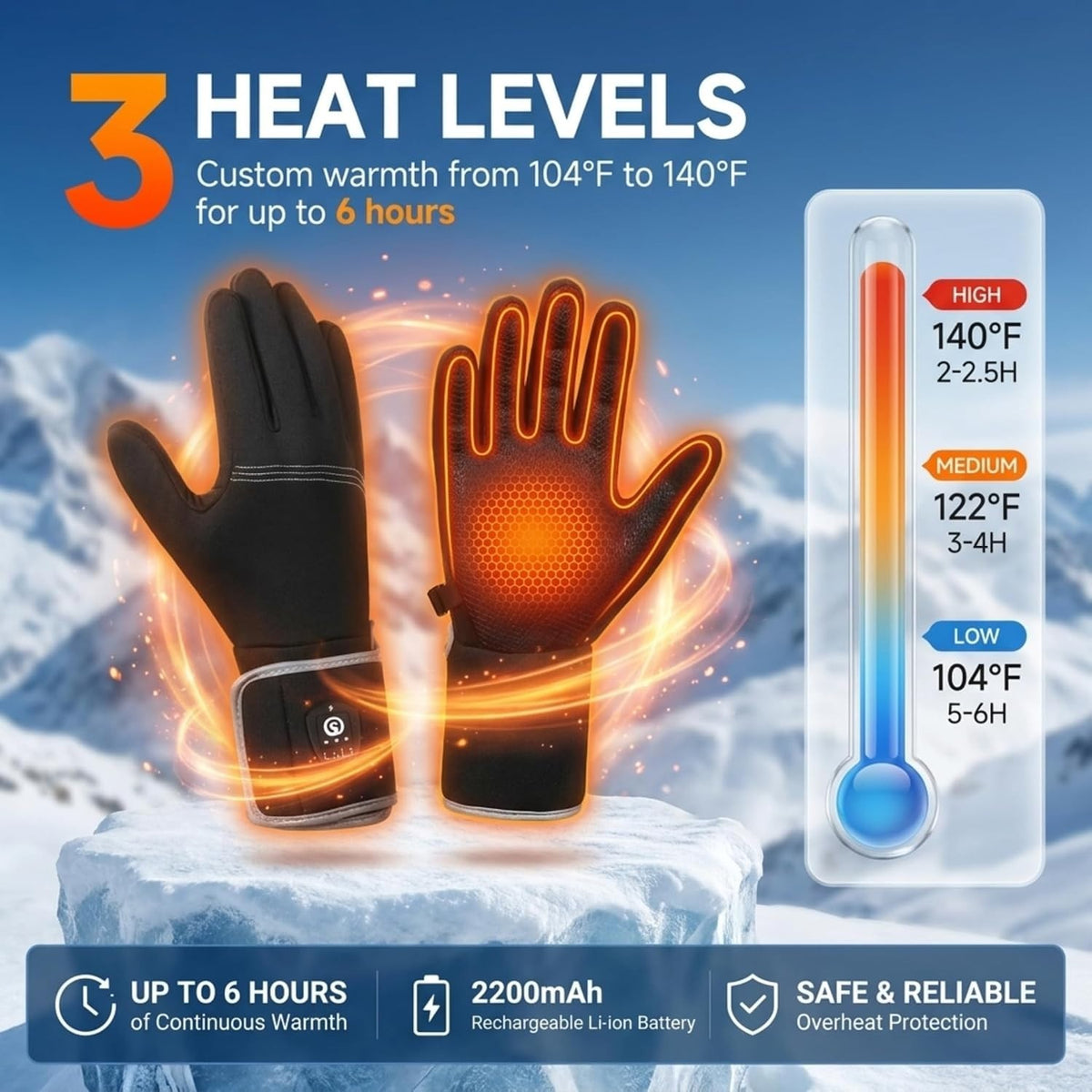 Bluetooth Heated Glove Liners for Men Women Winter Hand Warmers Rechargeable