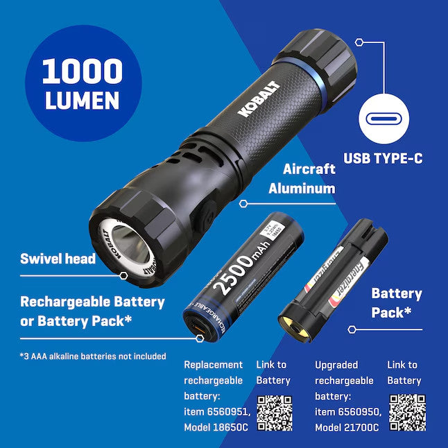 Rechargeable LED Flashlight 1000 Lumens with Adjustable Modes & Magnetic Base