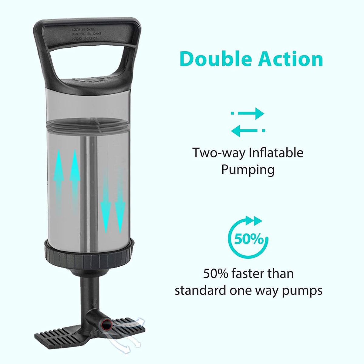 Hand Air Pump for Inflatable Pools, Air Beds & Toys - Rapid Dual-Action