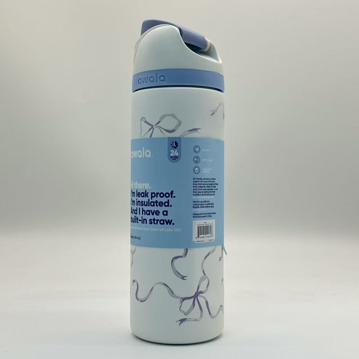 24 oz Stainless Steel Water Bottle with Blue Bow Design - Urban Outfitters Exclusive