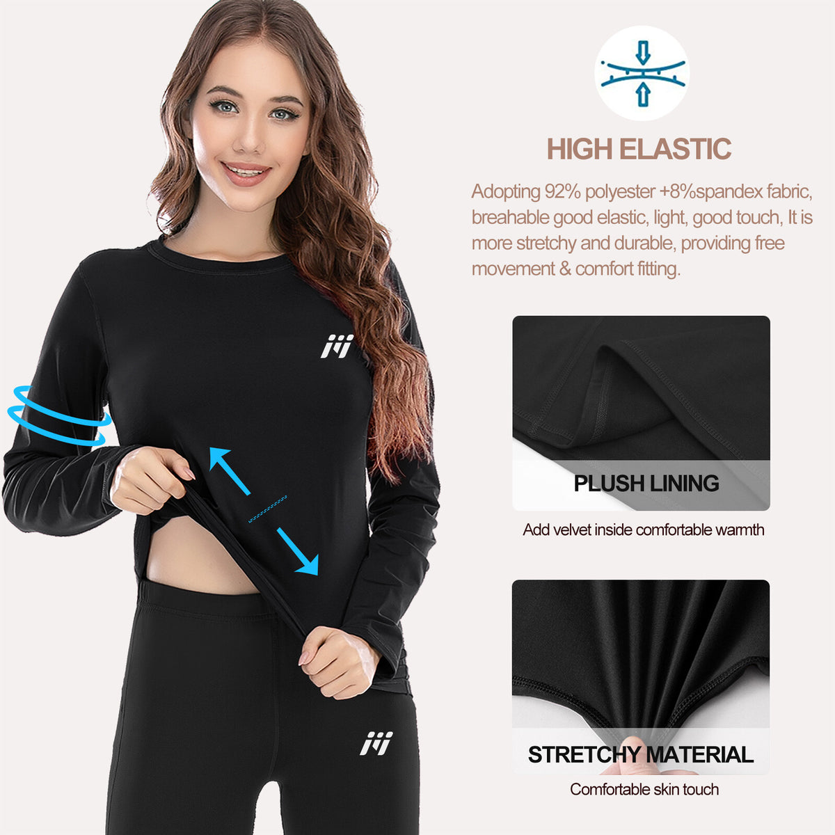 Women Thermal Fleece Long Johns Base Layer Top for Skiing Winter