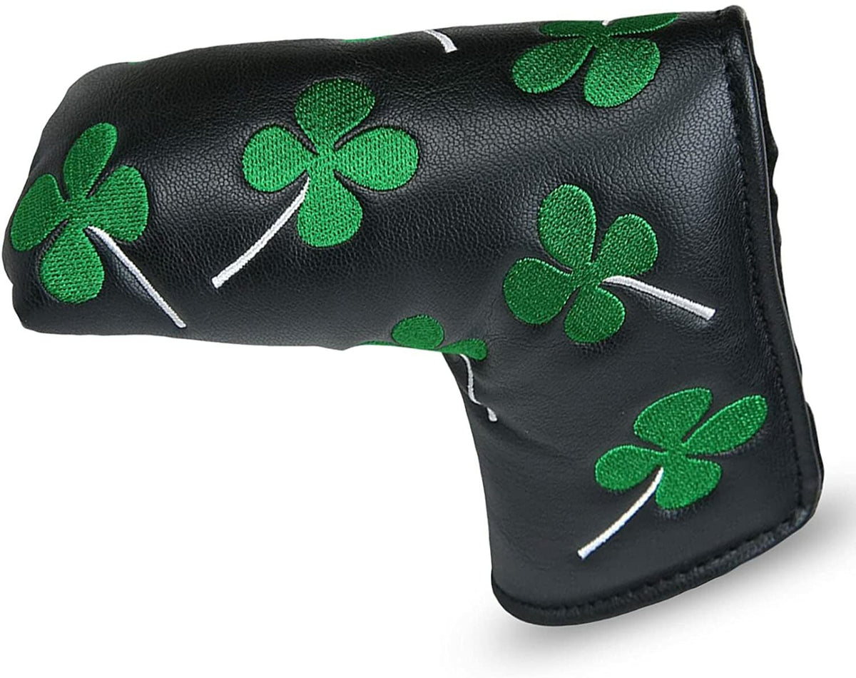 Lucky Clover Leather Putter Head Cover for Blade Golf Clubs - Black