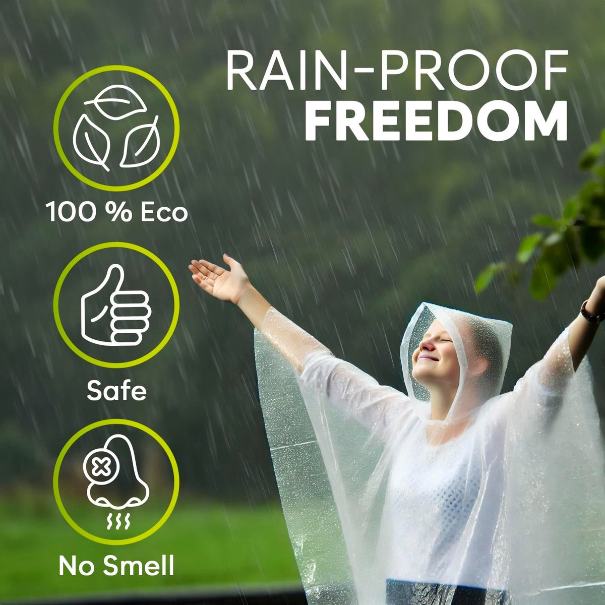 Disposable Rain Ponchos with Hood for Adults - Pack of 4, Clear Water-Resistant Outerwear