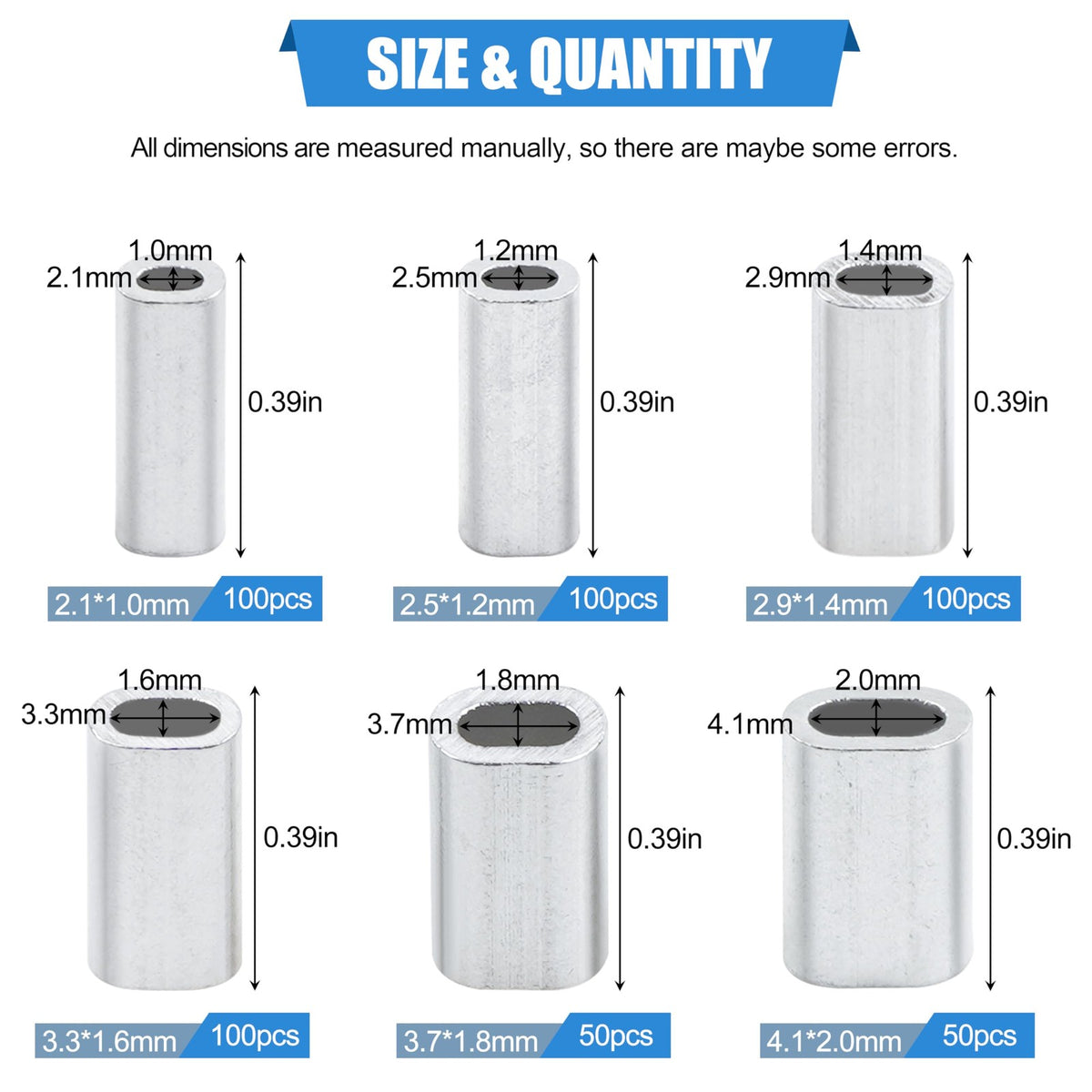 Aluminum Crimp Sleeves Kit for Fishing Tackle - 500pcs Oval Single Barrel