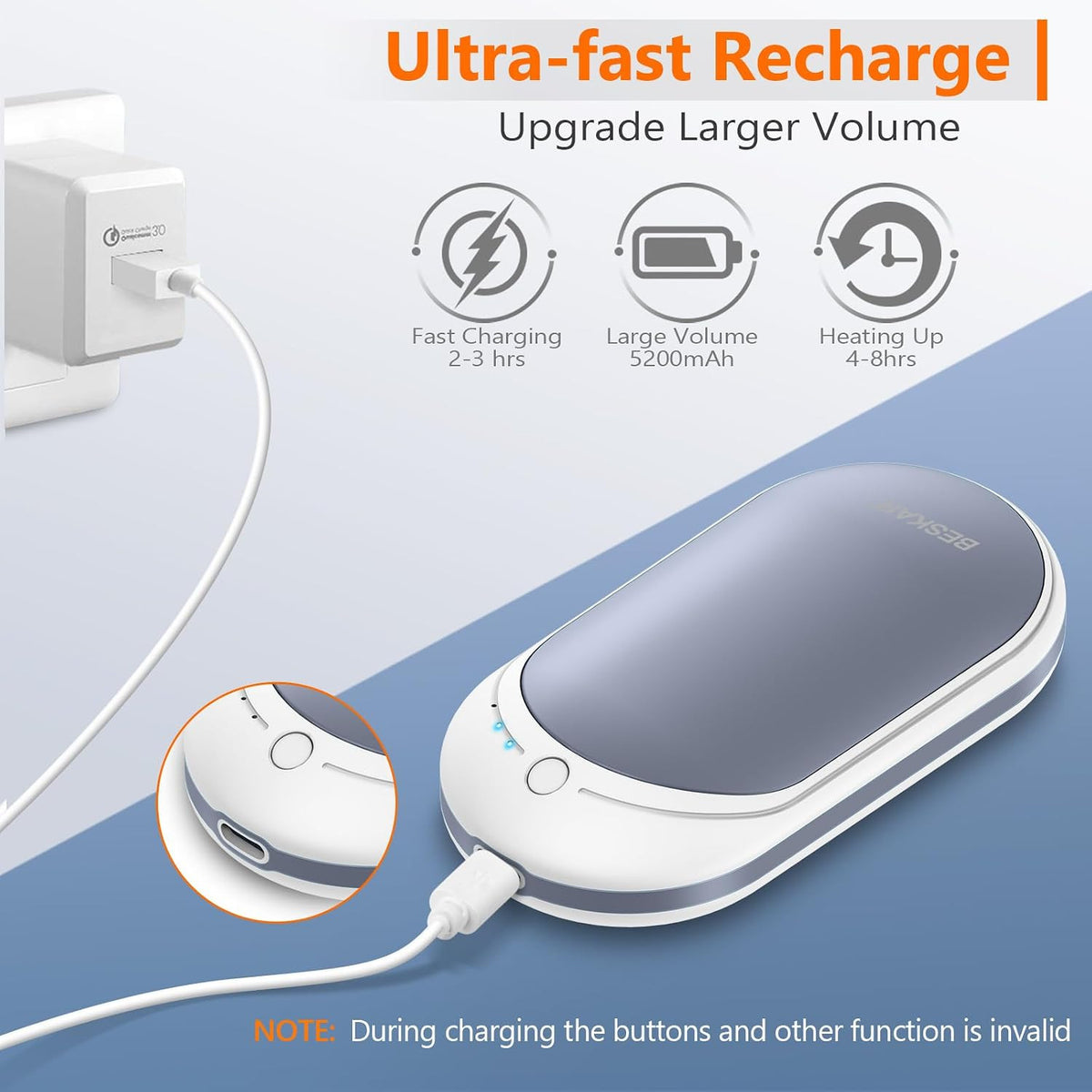 Rechargeable Hand Warmer with Fast Heating 5200mAh Portable Electric Hand Heater