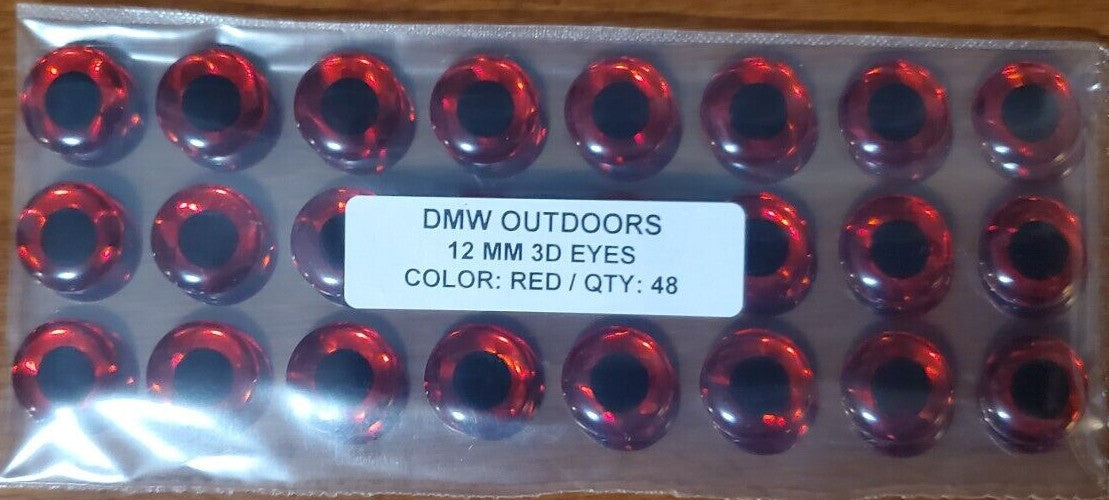 Holographic Red 3D Fish Eyes for Fly Tying and Lure Making, 12mm, 48 Pieces