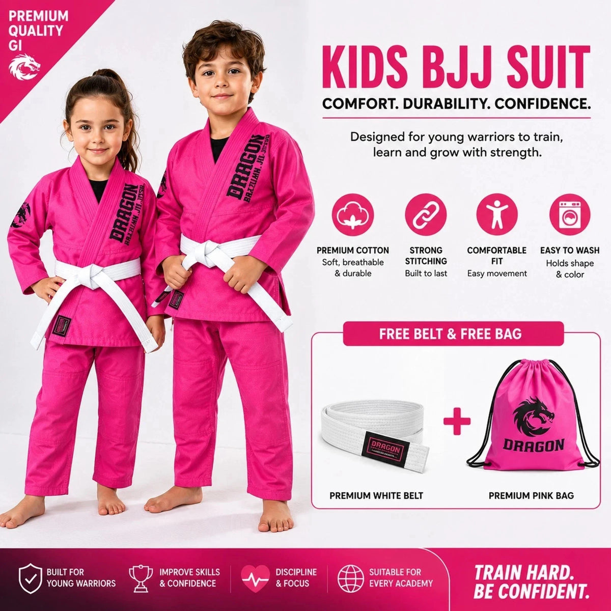Kids BJJ Gi Uniform Set with Belt for Martial Arts & Grappling
