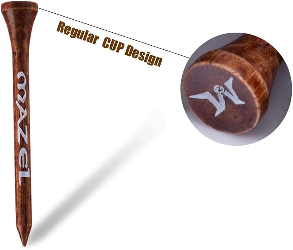 Natural Wood & Bamboo Golf Tees Pack 50 or 120 - Stable, Friction-Reducing, Customizable Heights