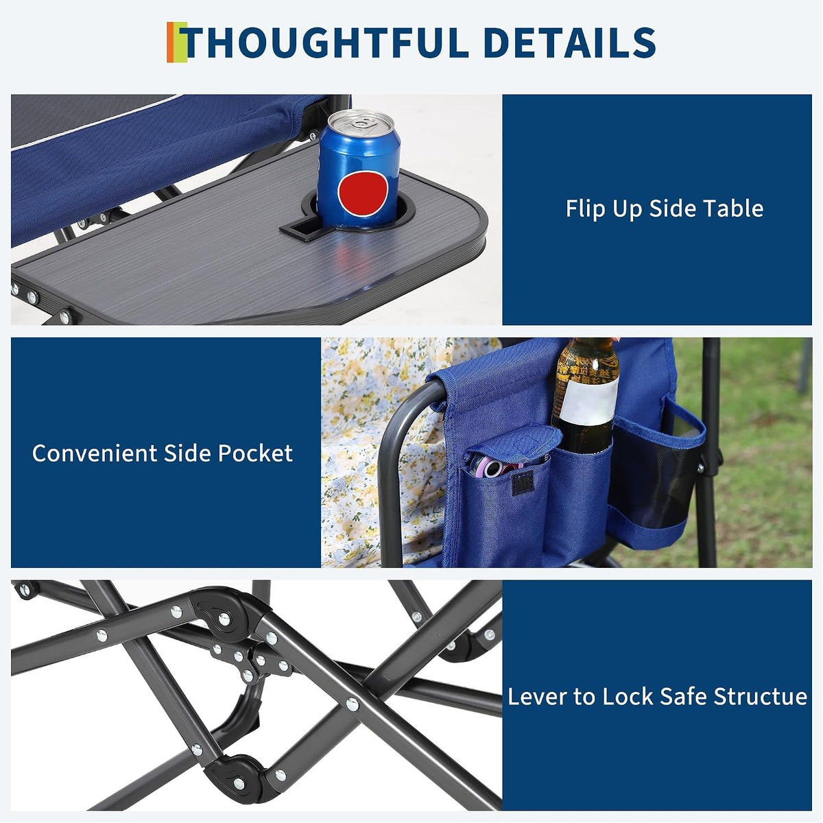 Heavy Duty Oversized Camping Chair with Side Table & Support 400LB