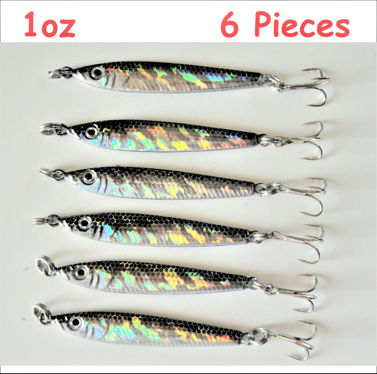 6-Pack 1oz Metal Fishing Jigs Anchovy Bait Lures for Saltwater & Freshwater