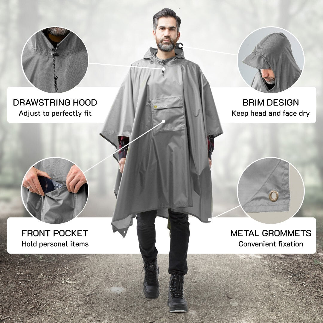 Unisex Waterproof Hooded Rain Poncho with Pocket - 3-in-1 Emergency Waterproof Cover