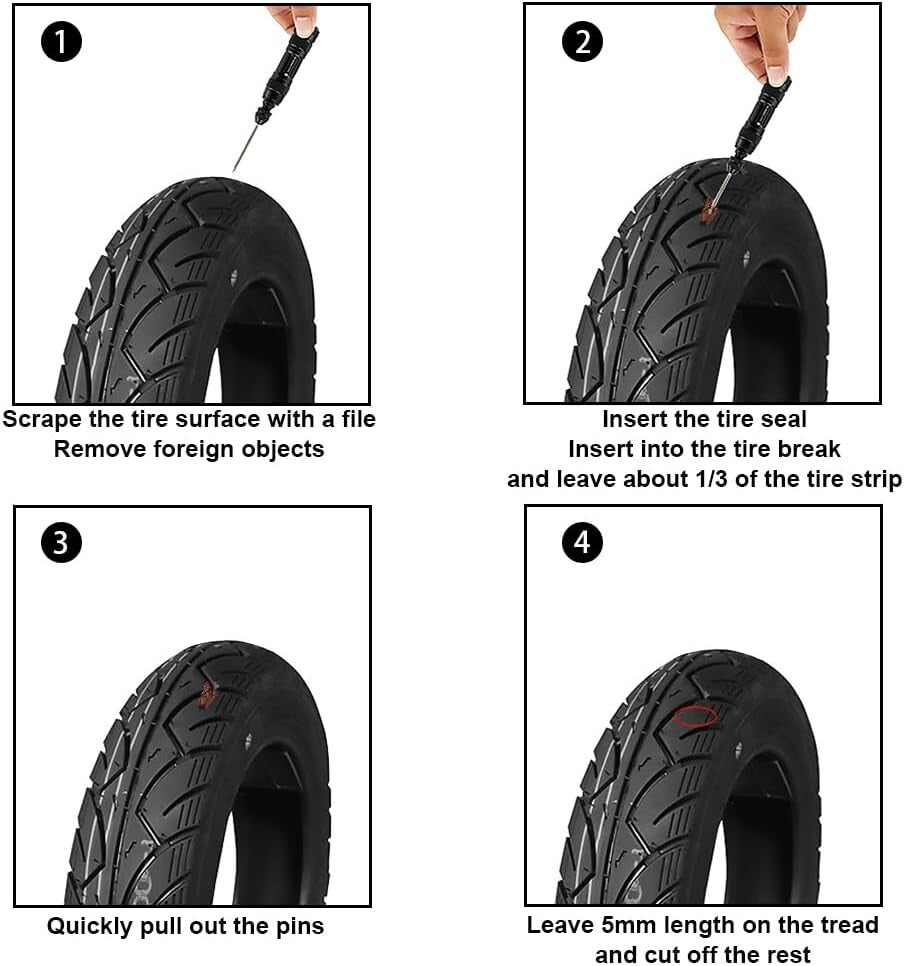 Bike Tubeless Tire Repair Kit with Reamer, Plug Tool, Valve Core, Portable