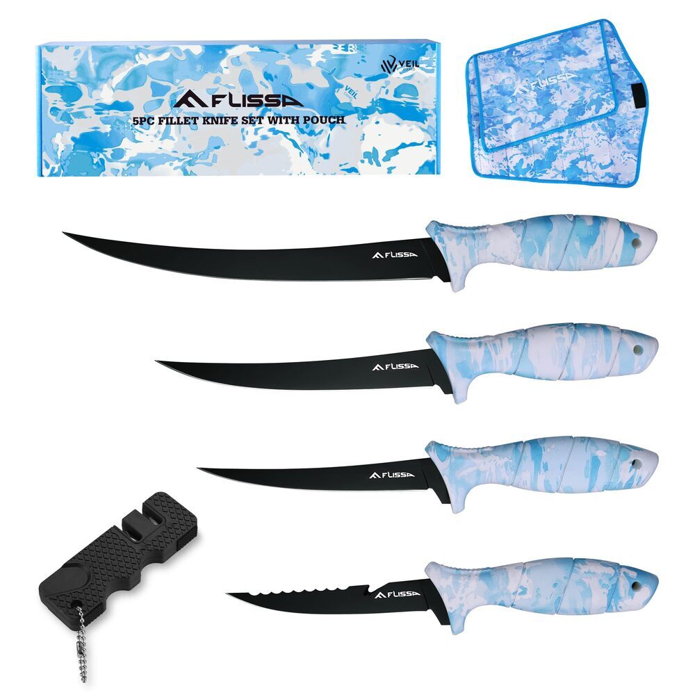 Fillet Knife Set with Sharpener & Sheath - 4 Piece Fishing Knives (5-9 Inch)