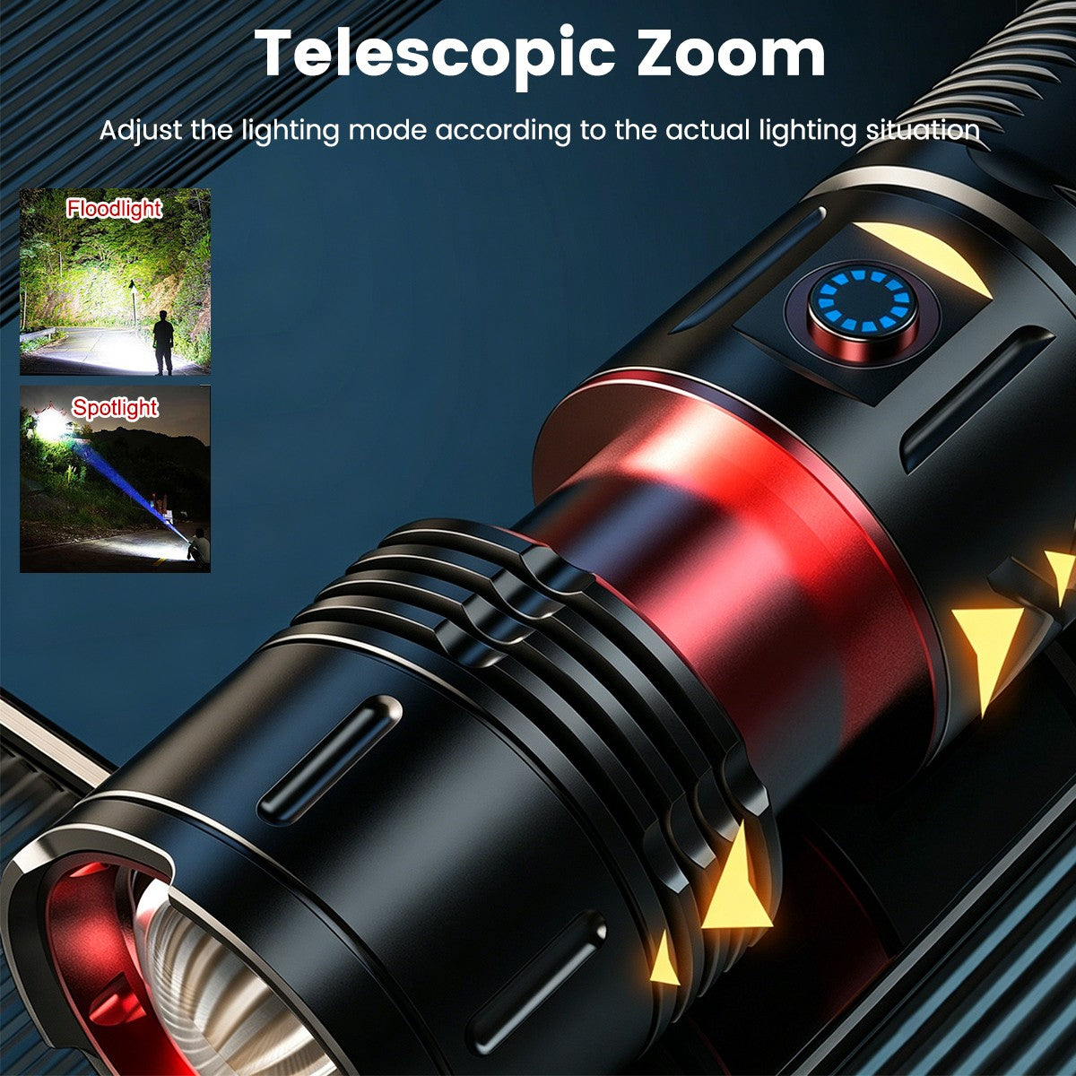 Super Bright 1000LM LED Laser Flashlight with Type-C Charging Zoomable Torch