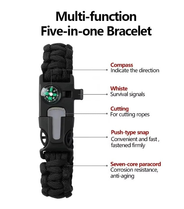 Survival Paracord Bracelet with Flint, Compass & Multi-Tool Outdoor Gear