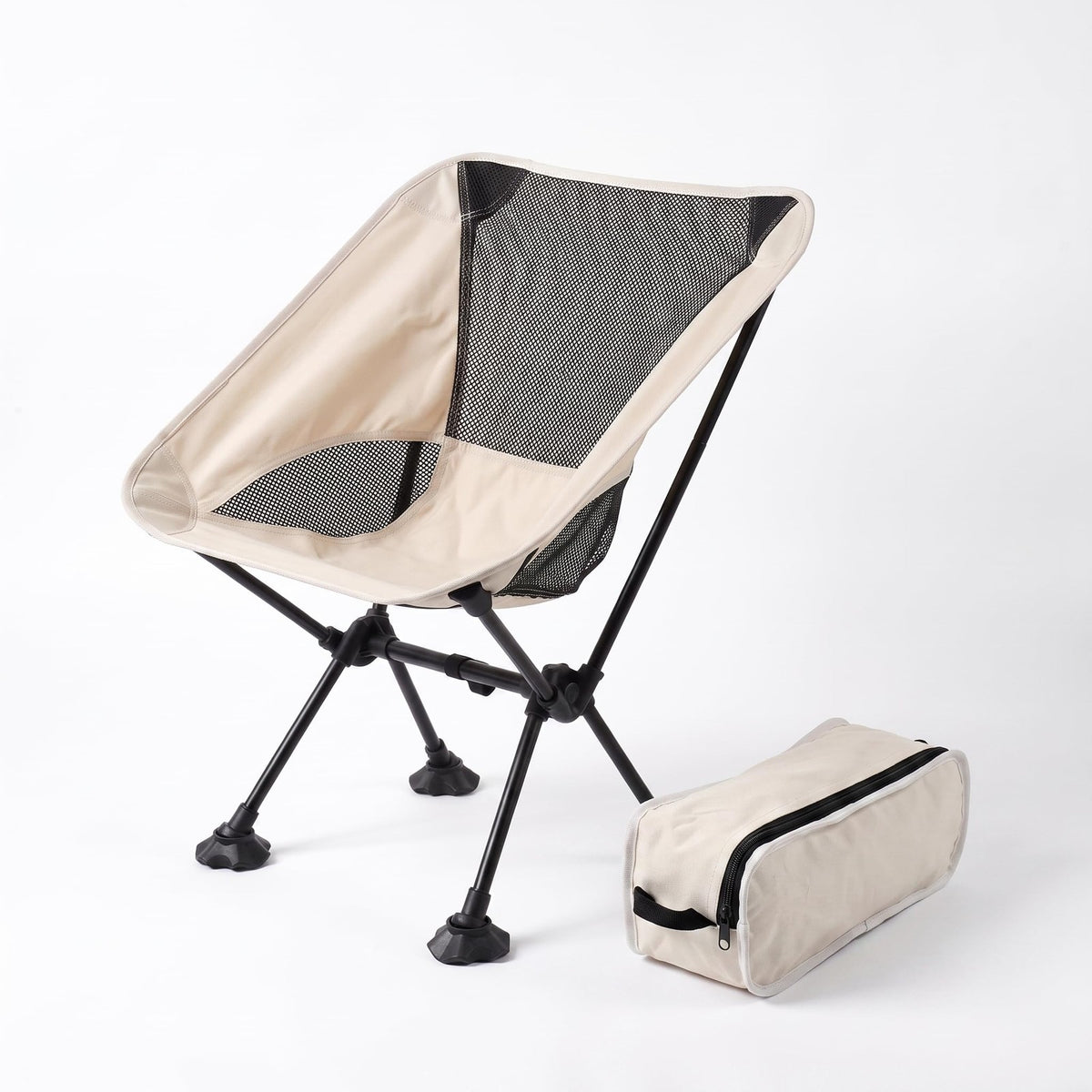 Ultralight Portable Camping Chair with Mud Feet Sinking Prevention - Foldable Beige