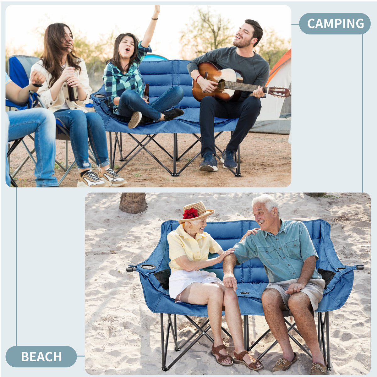 Heavy Duty Double Camping Chair for 2 People Folding Loveseat 990lb Capacity