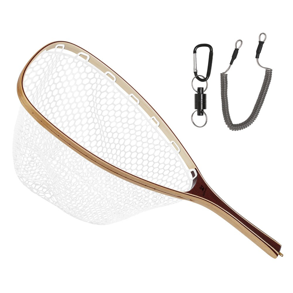 Fly Fishing Net Rubber Mesh Trout Landing Net with Wooden Handle - Catch & Release