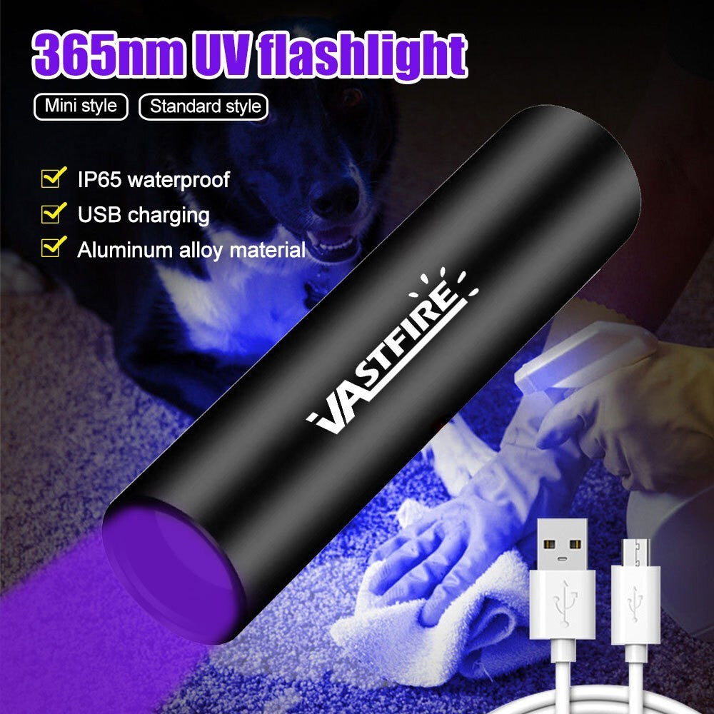 365nm UV Handheld Blacklight Torch LED Flashlight USB Rechargeable