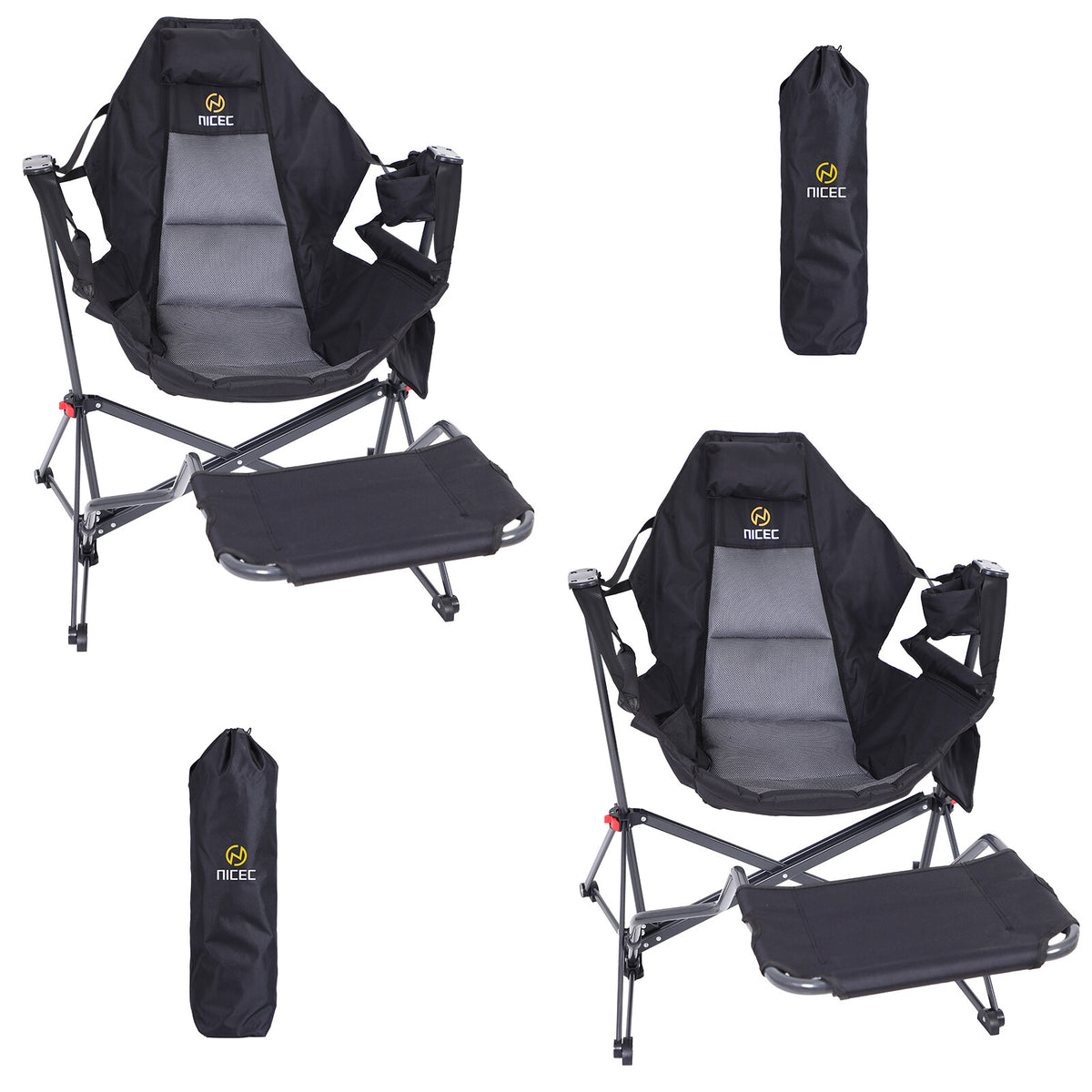Hammock Camping Chair with Footrest, Rocker Swing Chair, Portable Outdoor Seat