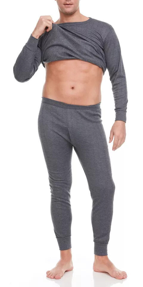 Men's Cotton Fleece-Lined Thermal Underwear Set - Winter Base Layers