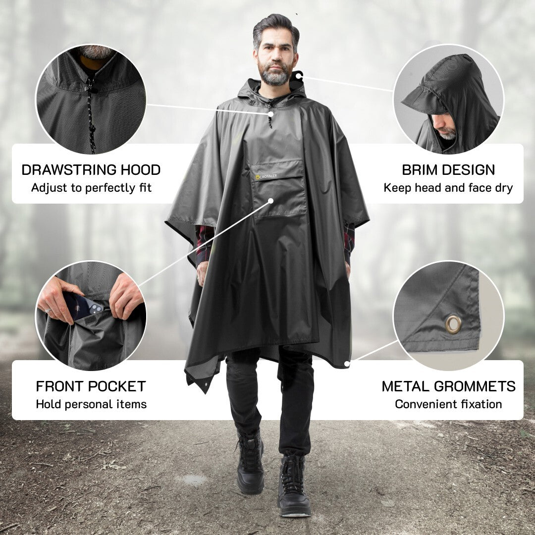 Unisex Waterproof Hooded Rain Poncho with Pocket - 3-in-1 Emergency Waterproof Cover