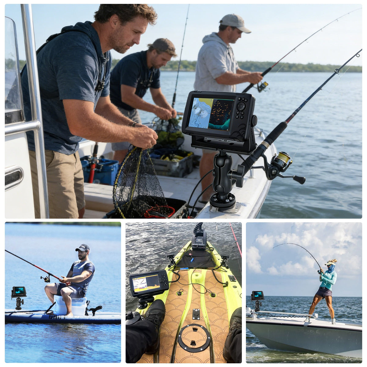 360° Adjustable Fish Finder Mount for Garmin, Lowrance, Humminbird & More