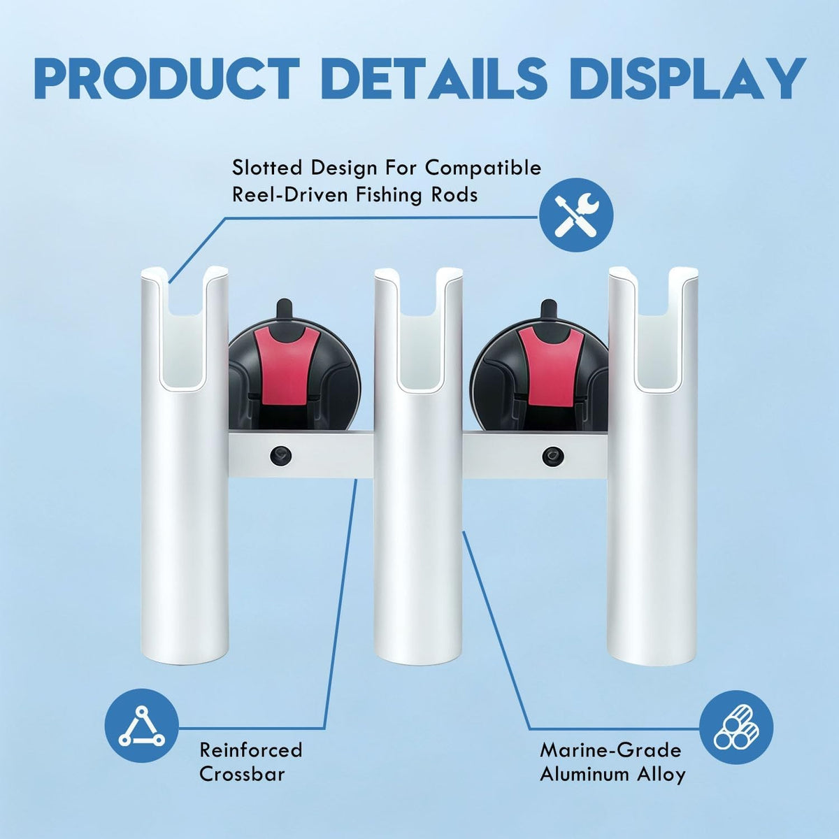 Fishing Rod Holder with Suction Cup Mount for Boat and Truck - Holds 3 Rods