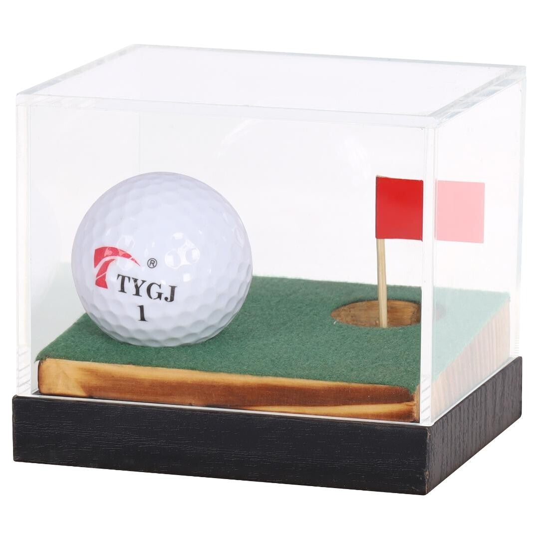Golf Ball Display Case with Wooden Stand - Clear Acrylic Souvenir Holder