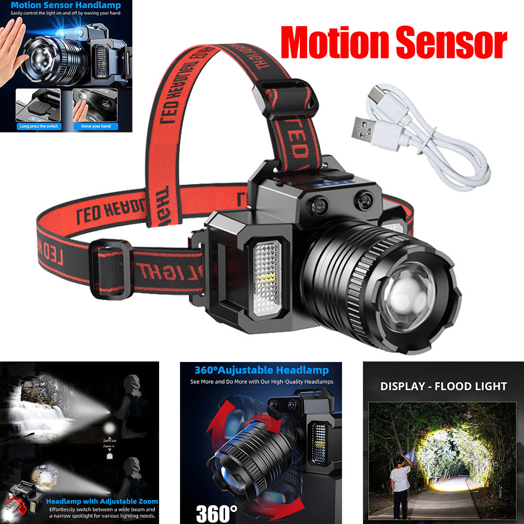 Rechargeable LED Headlamp with Zoomable Light & Red/Blue Warning Lights