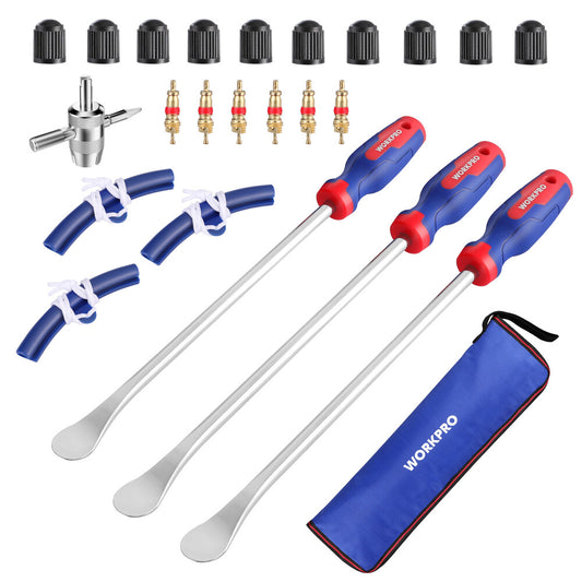 24-Piece Tire Removal Tool Set with Steel Spoons and Bag - Compatible with Bikes, ATVs, Lawn Equipment