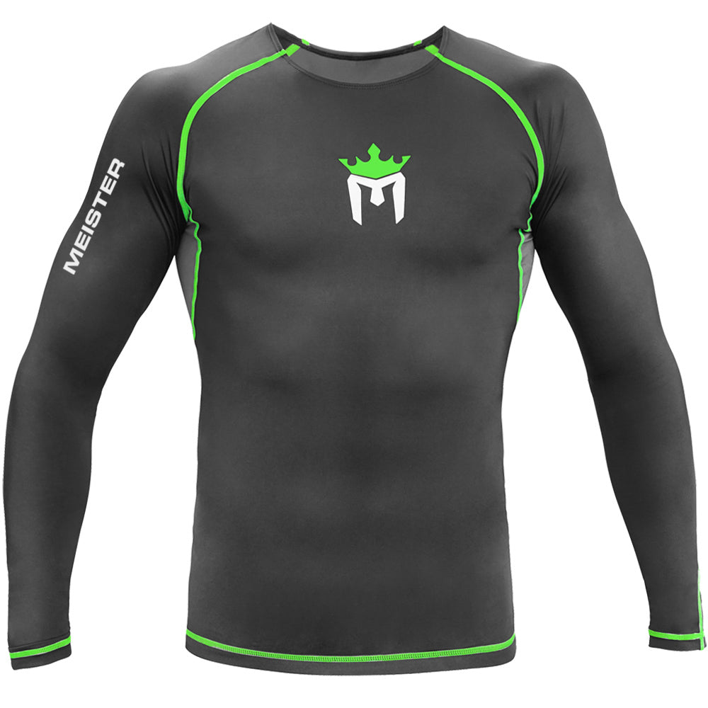 Long Sleeve Rash Guard for Water Sports MMA BJJ Surf Diving - Black/Green