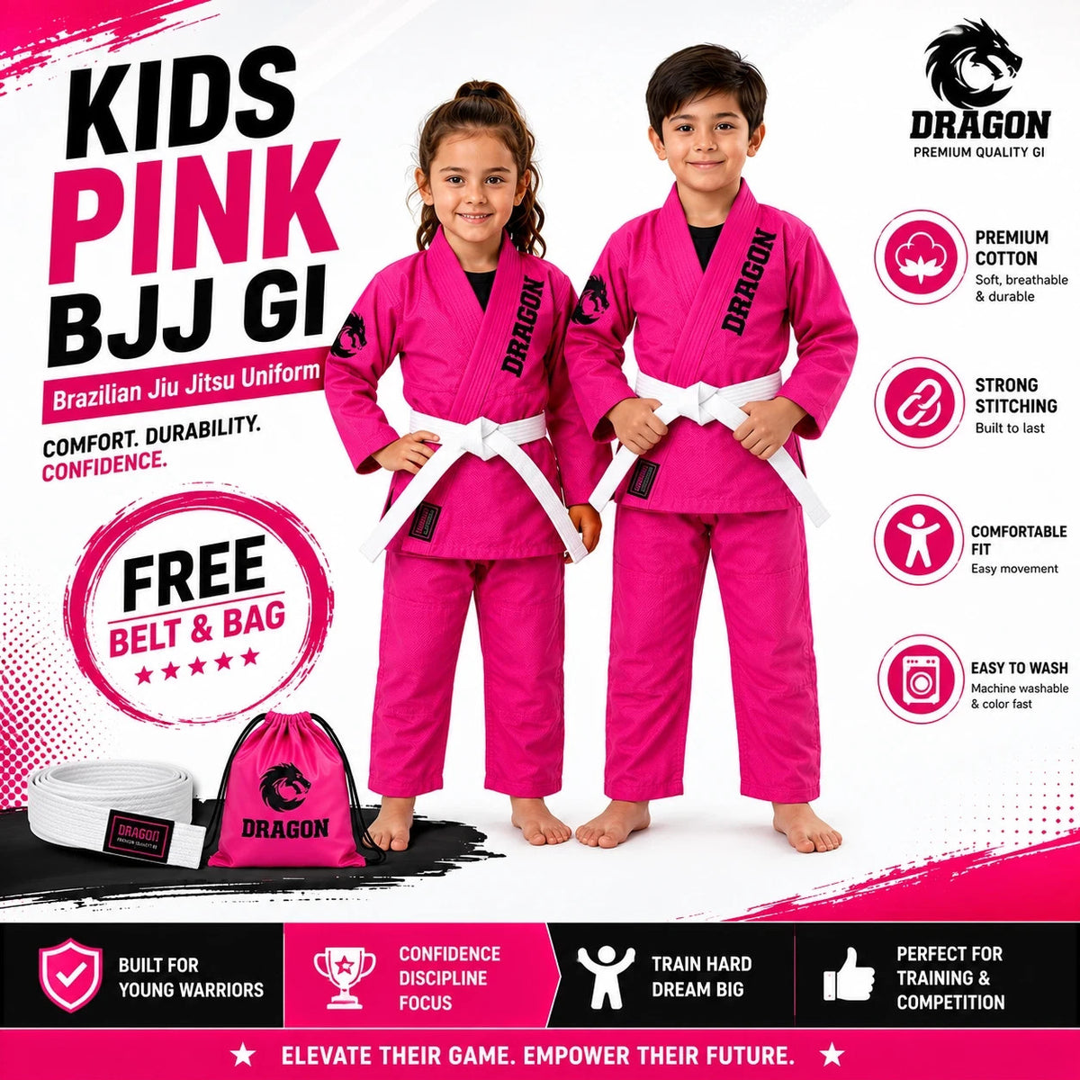 Kids BJJ Gi Uniform Set with Belt for Martial Arts & Grappling