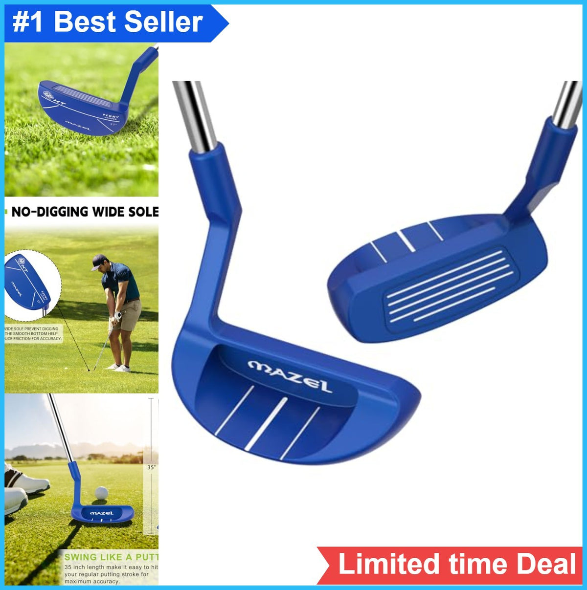 Golf Chipper 37° Right Hand Stainless Steel Wide Sole Blue - Short Game Club