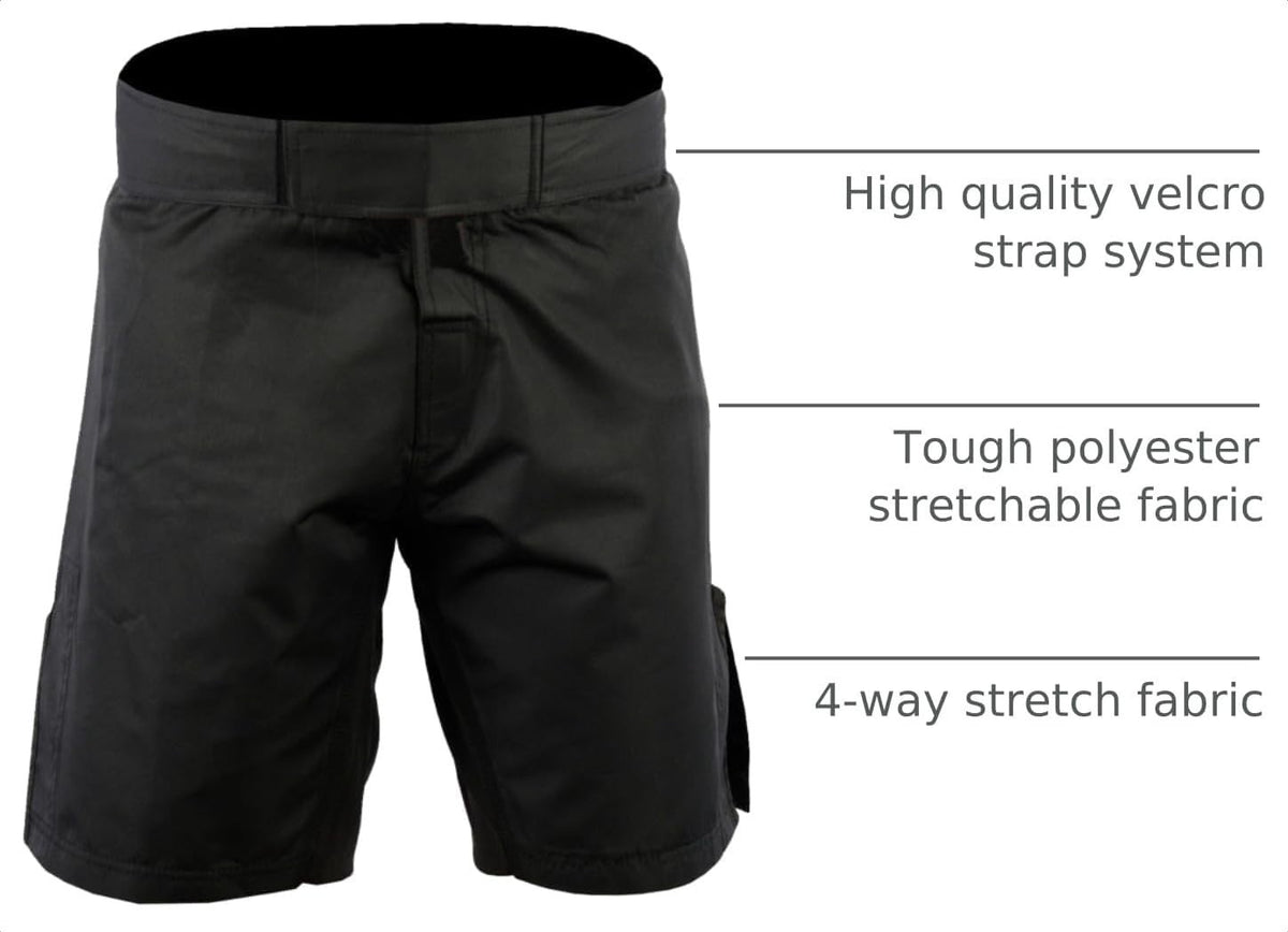 High-Performance MMA Shorts for Grappling & Martial Arts - Solid Black