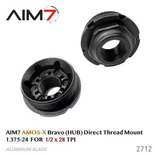 1.375x24 HUB Mount Adapter for Suppressors - Direct Thread 1/2x28 TPI Black