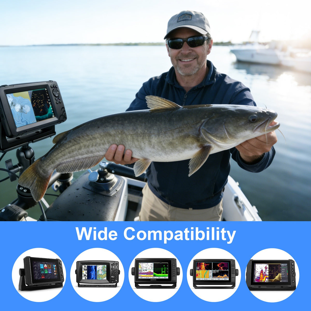 360° Adjustable Fish Finder Mount for Garmin, Lowrance, Humminbird & More
