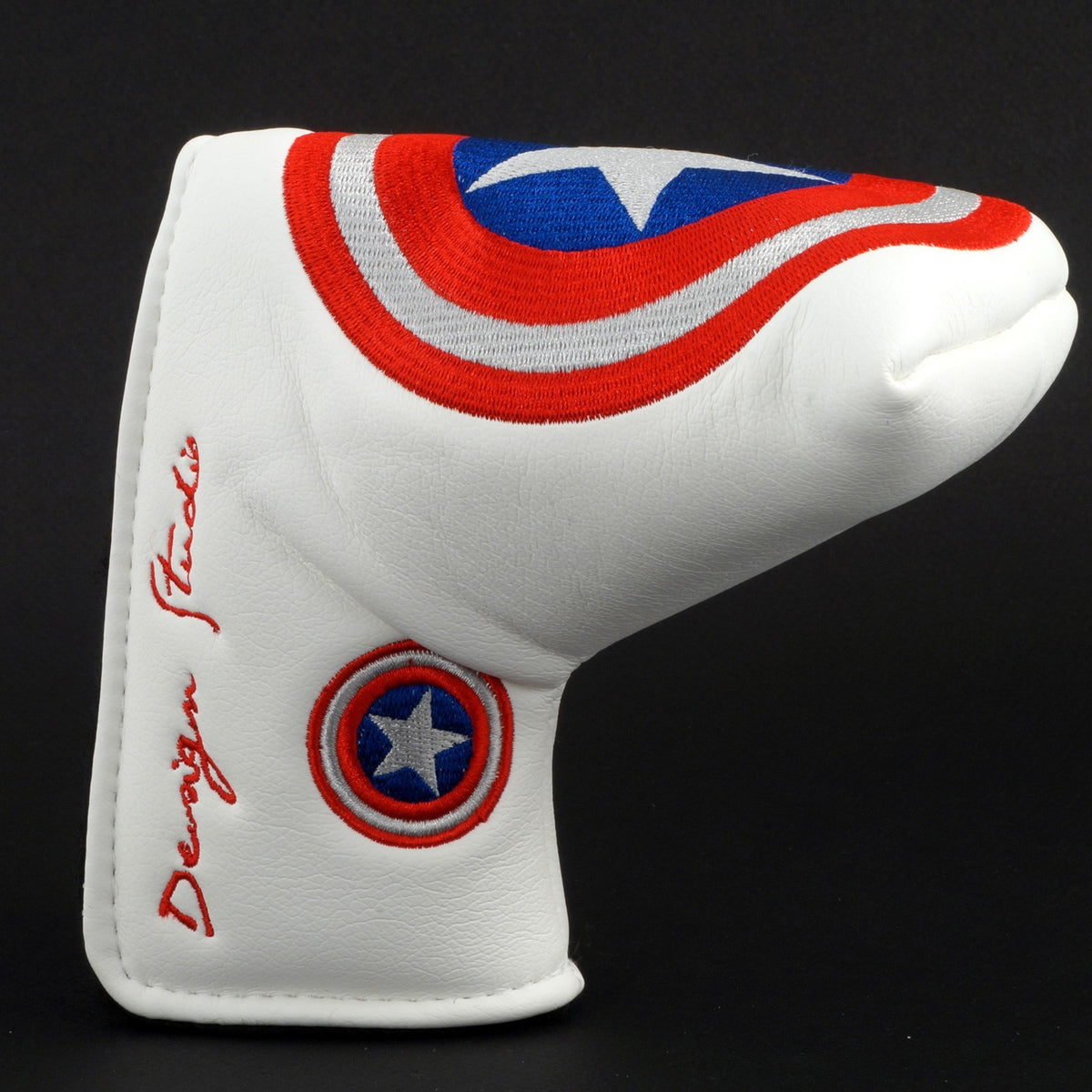 Golf Putter Headcover Captain America Shield White Embroidered Protective Cover