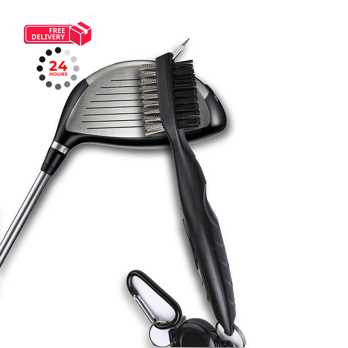 Golf Towels with Club Brush Set - Microfiber Waffle 16x16 Inch Black