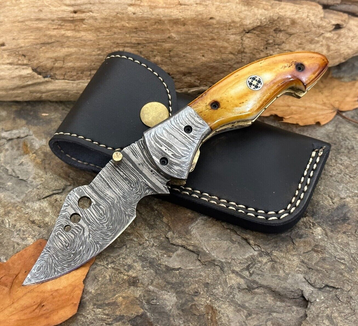 Damascus Folding Pocket Knife with Small Defects Handmade, Multiple Variants